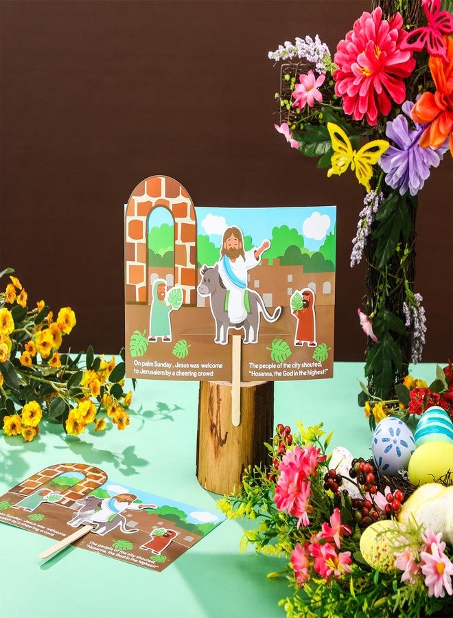 Lunmon 24 Sets Easter Craft for Kids Bulk Jesus Enters Jerusalem Craft Kit with Pre Printed with The Story of Jesus Entering Jerusalem Small Wooden Stick for Easter Sunday School Classroom Activities - Image 4